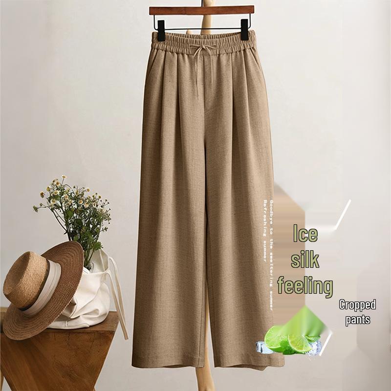 Women's Summer Ice Silk Wide-Leg 3/4 Pants | Petite Casual Elastic Waist Trousers