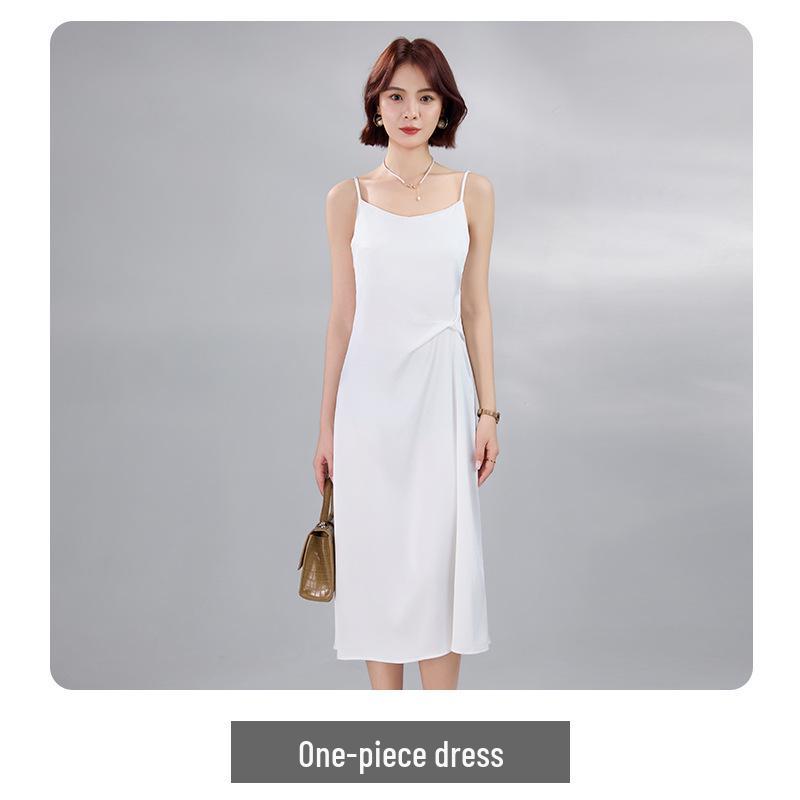 

2026 Spring Elegant White Camisole Dress & Suit Set for Commuting or Dating - Mature & Sophisticated Women s Two-Piece Outfit XXXL