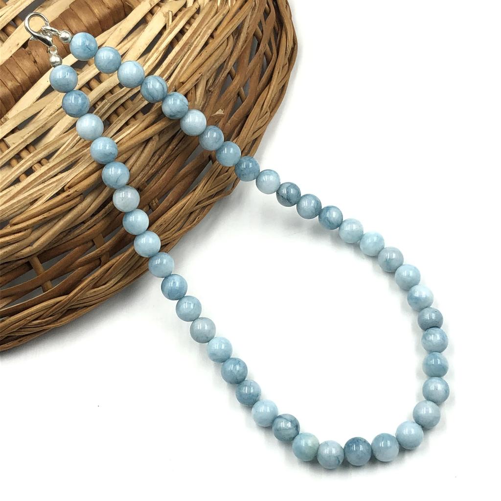 8mm Přírodní Akvamarín Barvený B Korálky Drahokamy Šperky Ruční Výroba Krásný Choker Náhrdelník pro Ženy 17-20" K Dárku k Výročí 8BN-62
