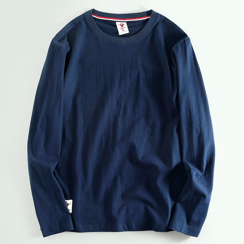 Daily Order Cutting Label Export Export Remaining Tail Order Cutting Label Men Long Sleeves T-shirt Spring and Autumn Pure Cotton Solid Color T-shirt