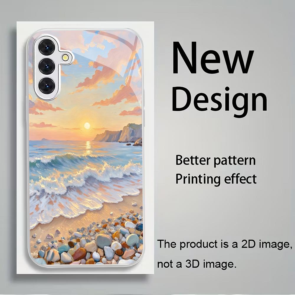 Anime Landscape Silver Plated Glass Phone Case Suitable for Samsung Galaxy S26 S25 S24 S22 S21 S20 FE/Ultra/Plus Anti Drop