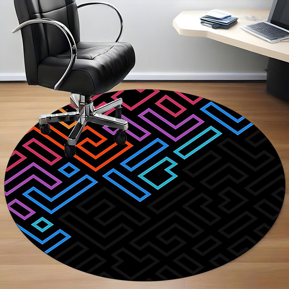 1pc Geometric Design Chair Carpet for Office, Round Non-Slip Durable Large Size Office Carpet, Suitable for Office, Beautiful Decoration