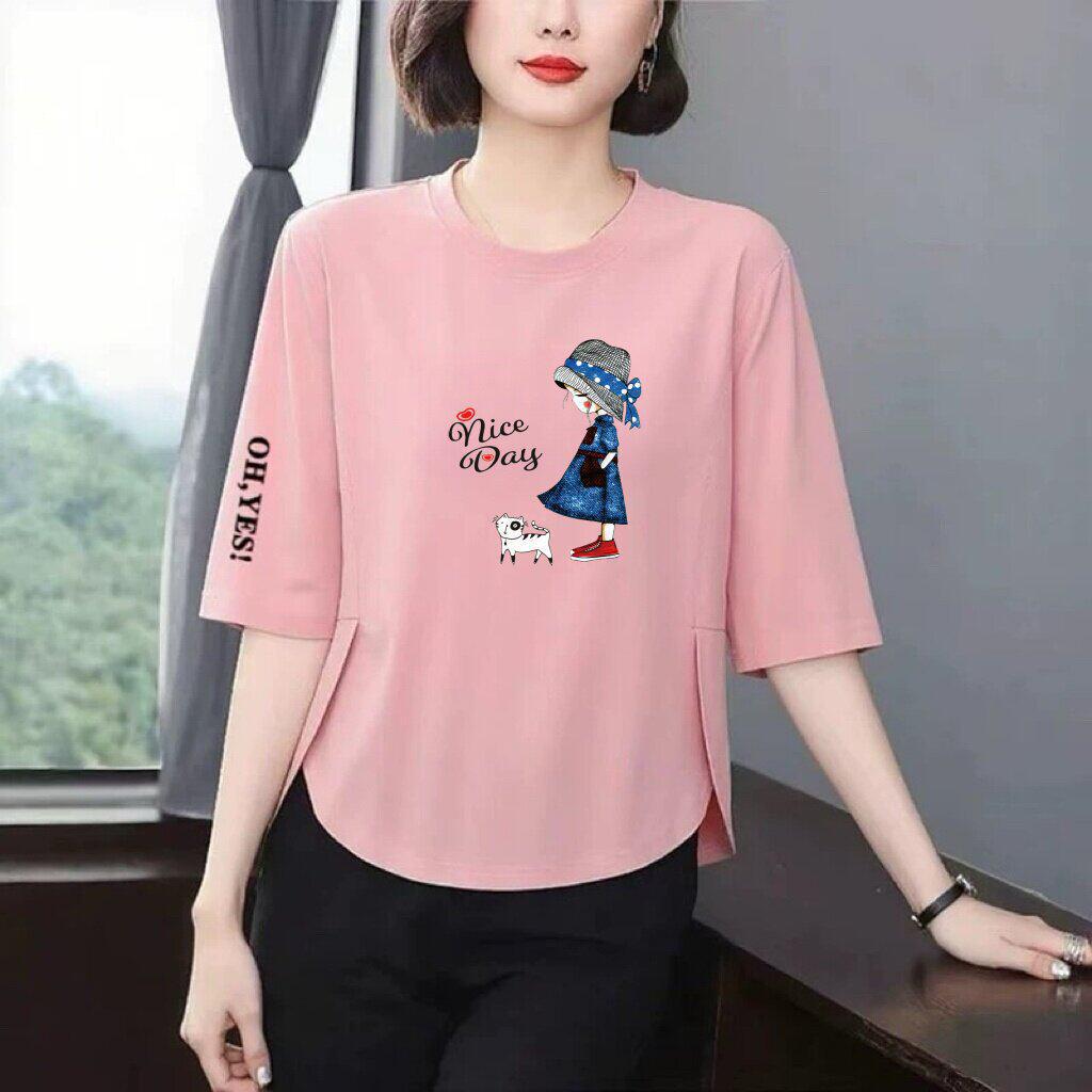 Stylish Printed Seven-Sleeve Women’s T-Shirt: Flattering, Versatile, Age-Defying Casual Wear