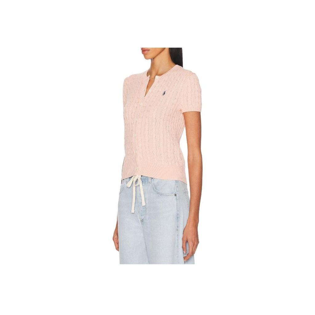 Polo Ralph Lauren Ribbed Crew Neck Slim Fit Short Sleeve Knit Top Women tops Pink 211965760-001