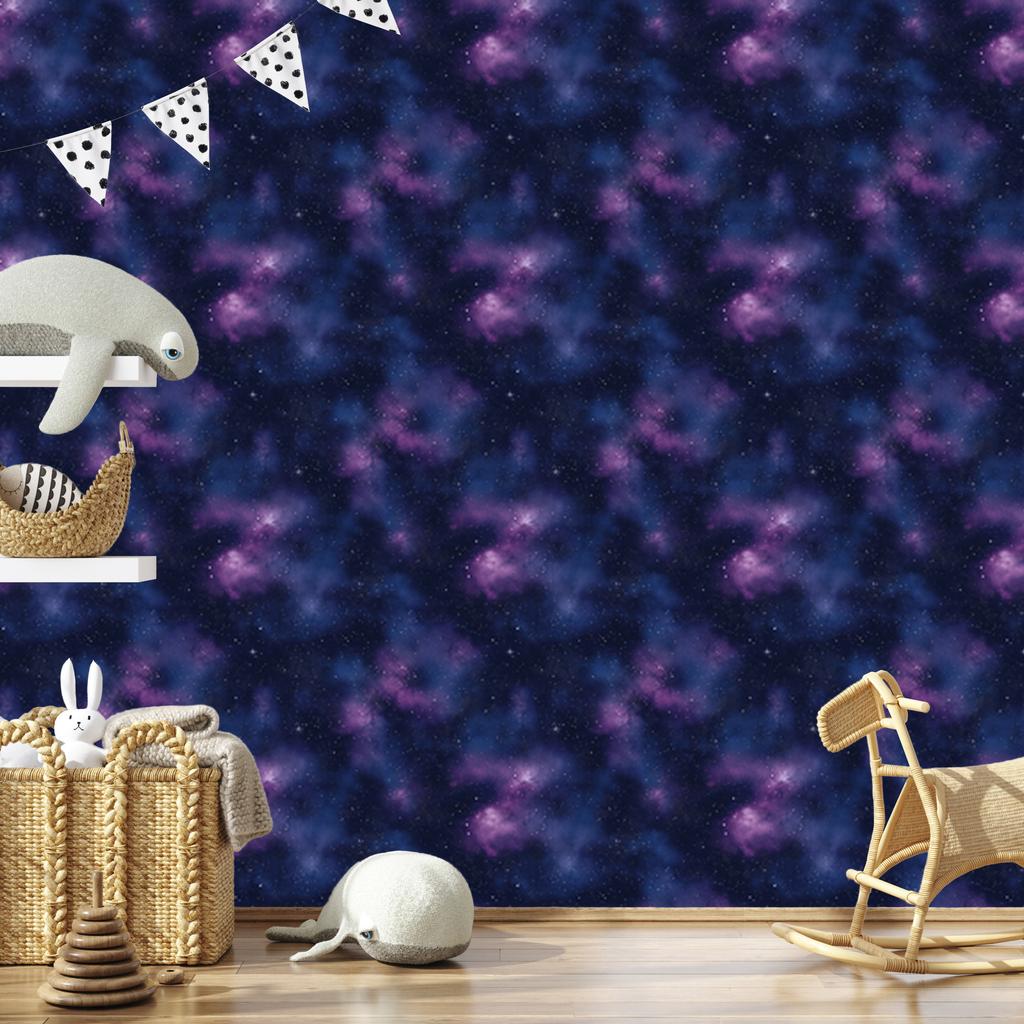 Watercolor Galaxy Wallpaper Navy Blue, Violet, Blue and Indigo 50x1000