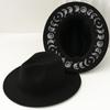 Wildflower Moon Print Fedora Hat Women Men Fashion Personality Autumn Winter Wide Brim Witchy Hat British Retro Flat Top Hat