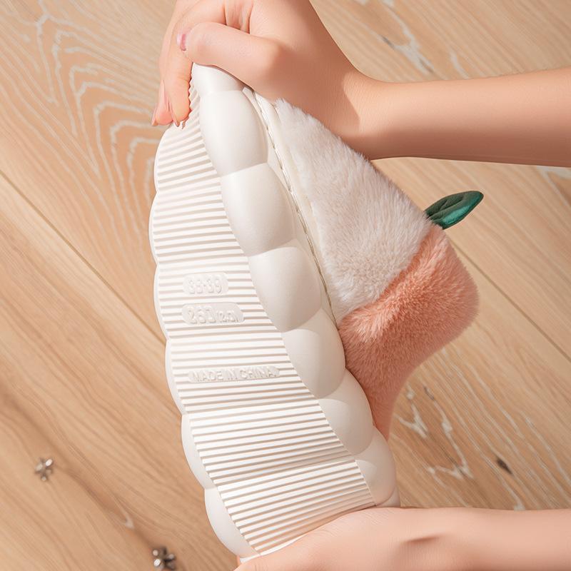 Color matching peach cotton slippers autumn and winter couple leisure indoor home velvet comfortable cotton shoes