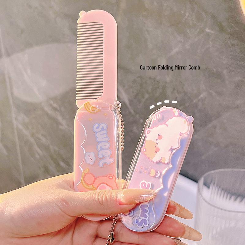 Compact Folding Pocket Mirror with Integrated Comb - Perfect for Makeup and Touch-Ups on the Go