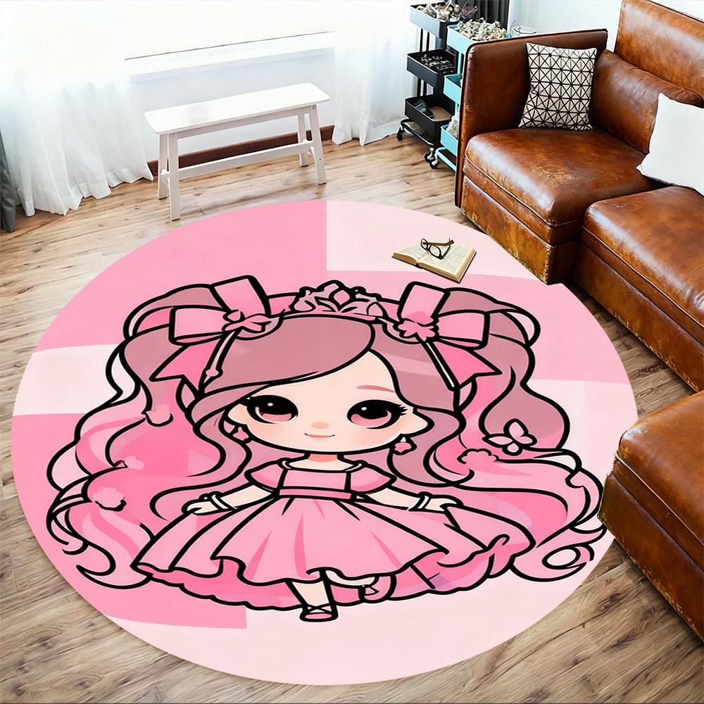 1PC Pink Princess Round Chair mat Area Rug - Non-Slip, Floor Mat for Office, Bedroom, and Indoor Decor -Gift D1127274
