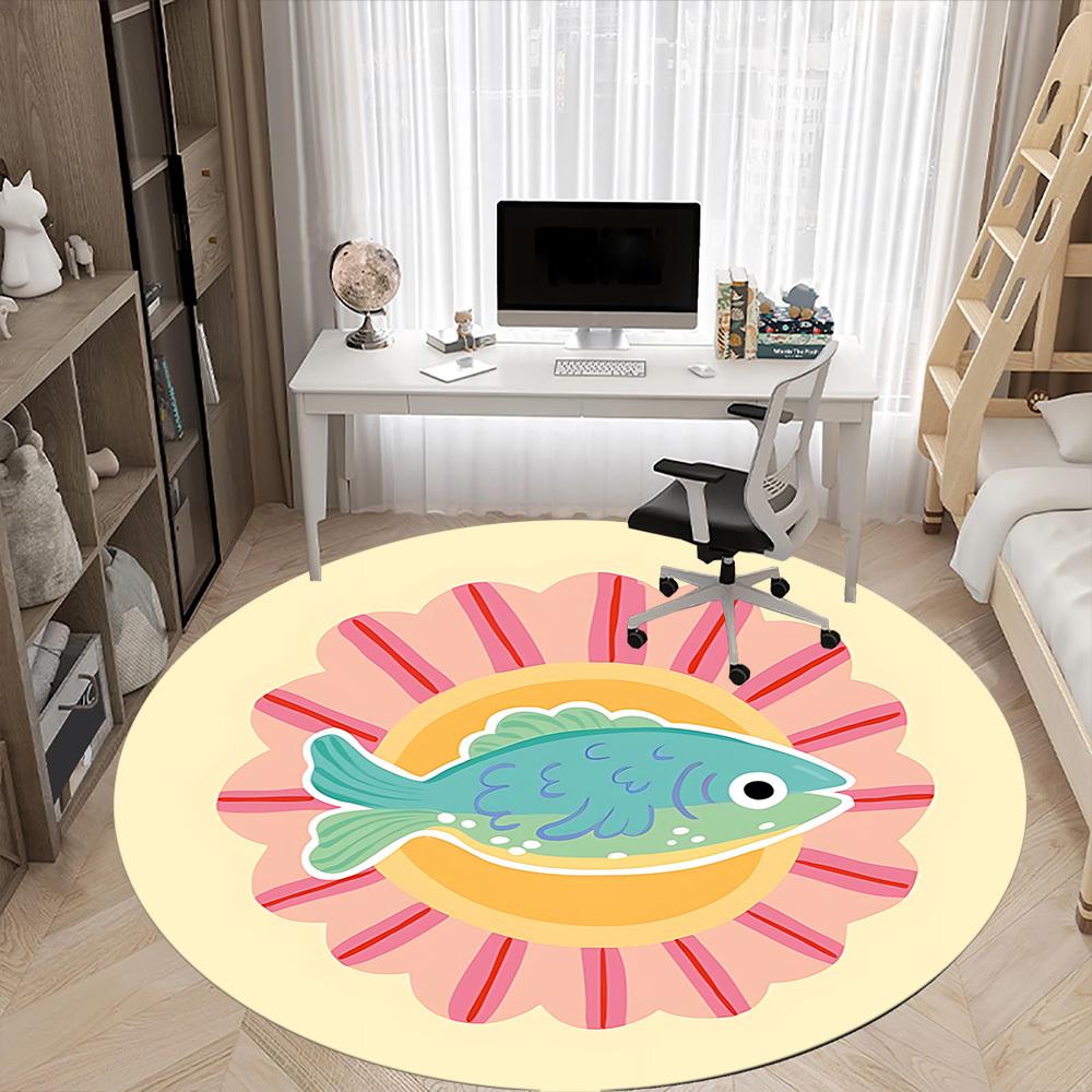 1pc Fish Sunflower Office Round Rug, Non-slip, Soft and Durable Office Rug for Interior Decoration, Perfect for Office, Beautiful Decoration yy2603240