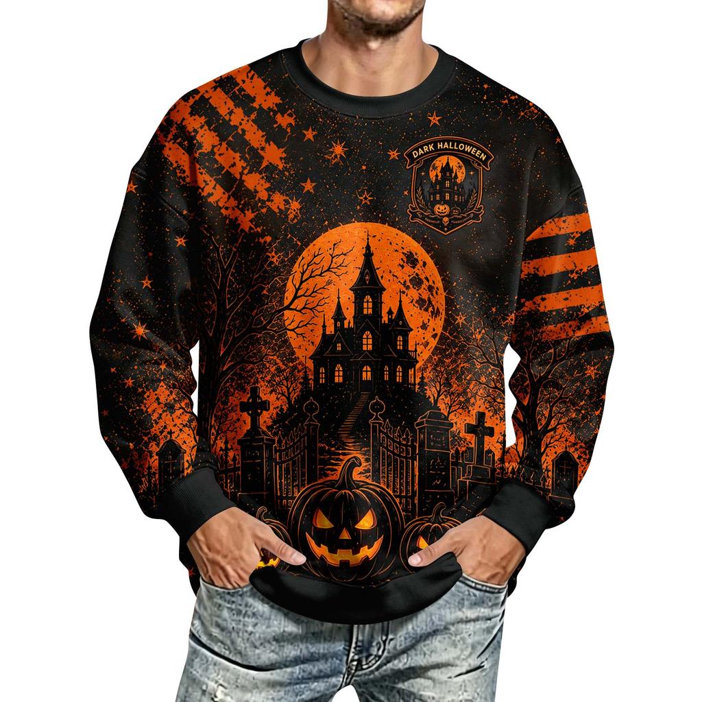 Men's Halloween Print Long Sleeve Neck Sweatshirt for Casual Sport