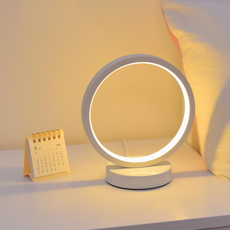 Nordic Circular LED Night Light, Minimalist Ring Soft Table Lamp, Bedroom Bedside Ambient Decor Lamp, Black & White Available