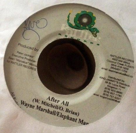 

7-дюймовая пластинка ELEPHANT MAN & WAYNE MARSHALL - After All NONE Rattler Records 2001 Ямайка Регги, Ска и Даб Б/У