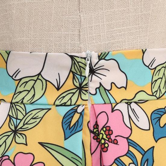 Damen-Midirock mit hoher Taille, Schleifendekor, großer Saum, Rock mit Reißverschluss, Blumendruck, plissierter Retrorock, wadenlanger Rock