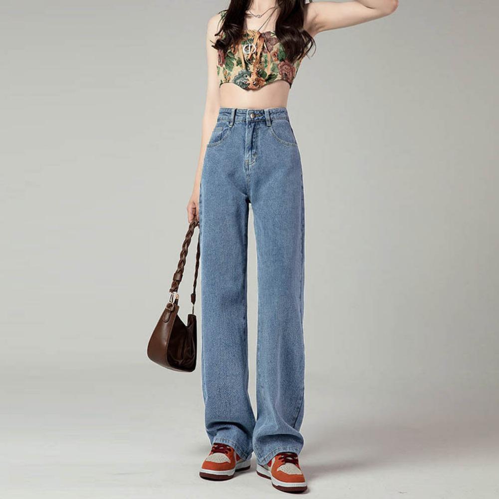 

Retro simple wide-leg jeans women s 2025 new loose high-waisted thin straight jeans 2XL