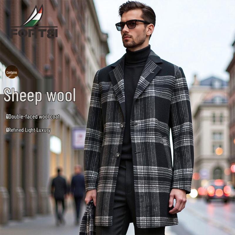 

Мужское клетчатое пальто из смесовой шерсти мериноса 52