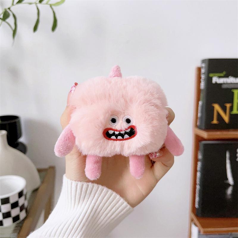 Housse d'écouteurs en peluche moelleuse et mignonne, style dessin animé monstre, pour Airpods Pro 4 3 2 1, Housse de protection pour casque pour Air Pods Pro 2 Airpods 4 rose