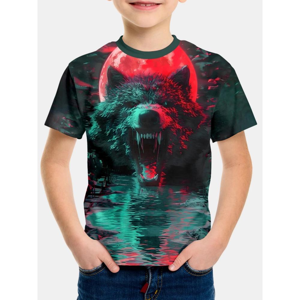 Children's boy T-shirt, cool animal print children's clothing, short sleeved children's shirt, summer boy T-shirt, casual children's T-shirt