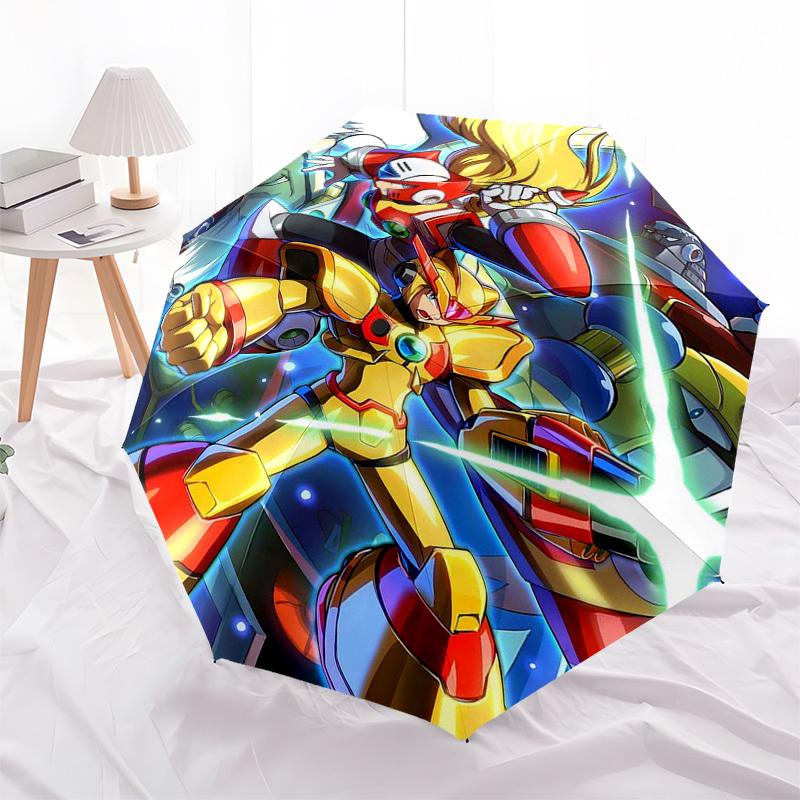 1pc Megaman Automatic Opening & Closing Outdoor Umbrella with 3-Fold Design, Featuring 8-Rib Iron Frame - Perfect for Fans, Travelers, Daily Use,