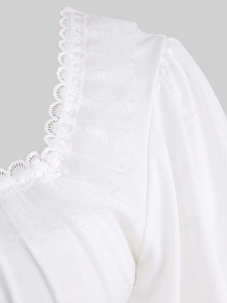 Rosegal Gothic Puffärmel Blumenspitze Panel Gebunden Rüschen Geraffte Solide Asymmetrische Kurzes Top