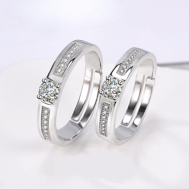 2pcs 925 Sterling Silver Couple Rings Zircom For Women Man Exquisite Student Girlfriend Silver Jewelry Accessories Wedding