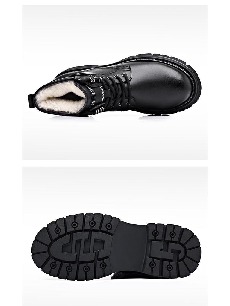 Cizme de iarnă pentru bărbați, stil britanic, cu toc înalt, din piele de vacă, la modă: Lână Casual, Muncă și Design cu Talpă Groasă