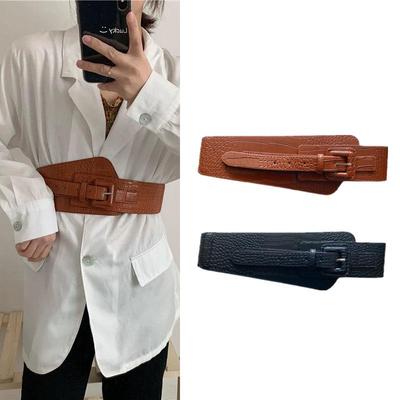 Retro Crocodile Grain PU Waist Belt with Pin Buckle and Elastic Waistband for Women