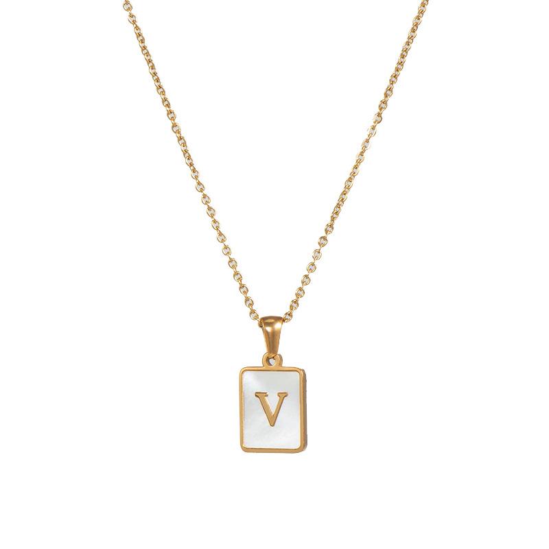 E.B.belle Minimalist Mother of Pearl Shell Stainless Steel Tarnish Free Initial Necklace Gold Plated Letter Necklace for Women