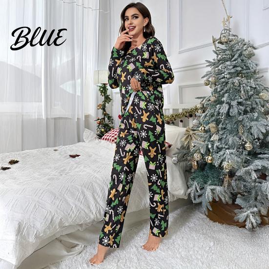 Cute Christmas Pajamas Womens Pajama Set Fall Winter 2 Piece Lounge Long Plaid Design Sleeve