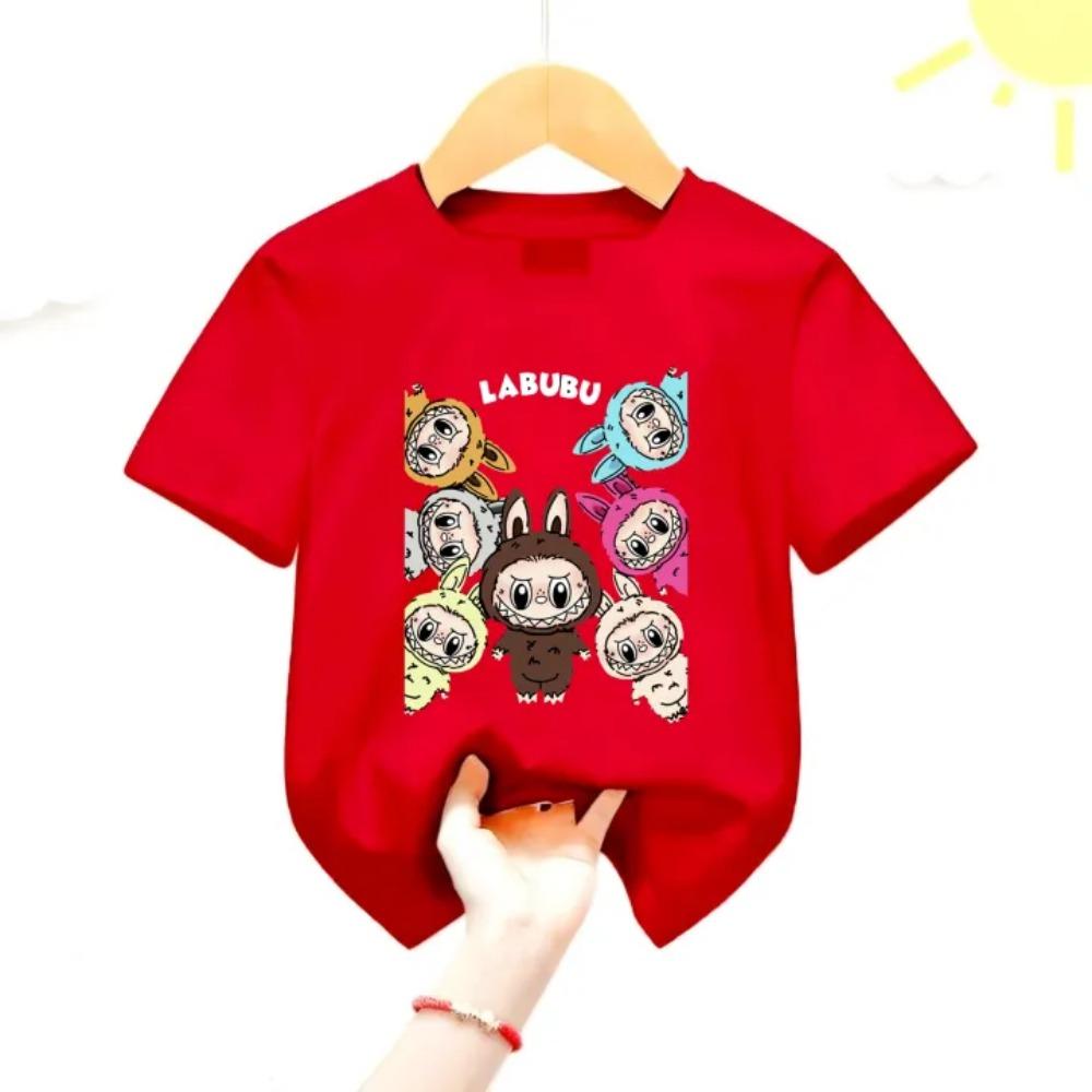 Summer Children's T-shirt Cartoon Labubu Print Girl Round Neck Short Sleeved Casual Multi Color Children's Top