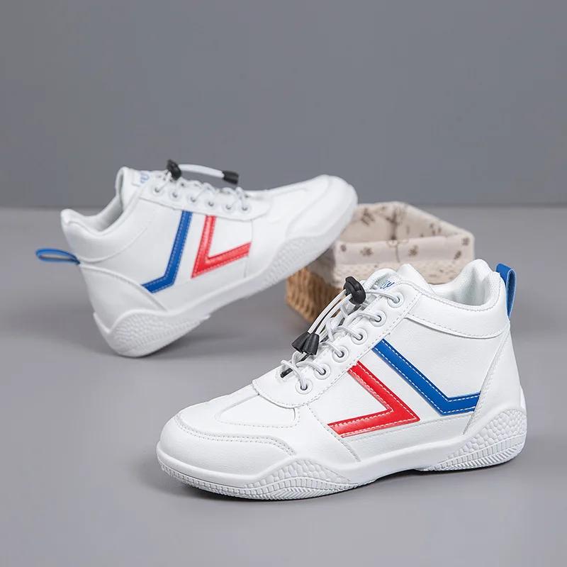 2025 Damen Trendige Mid-Top Weiße Sneaker Schnürschuhe Modisch Bequem für Frühling/Herbst Plateau-Sneaker Plateau-Stiefel