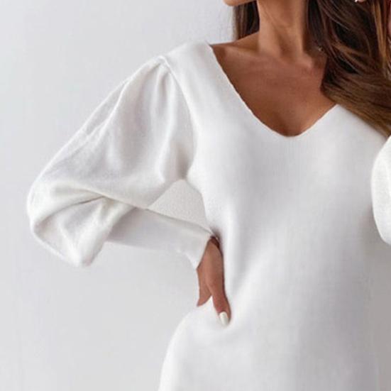 Lady Dress V Neck All Matched Polyester Midi Casual Sheath Dress for Daily Wear