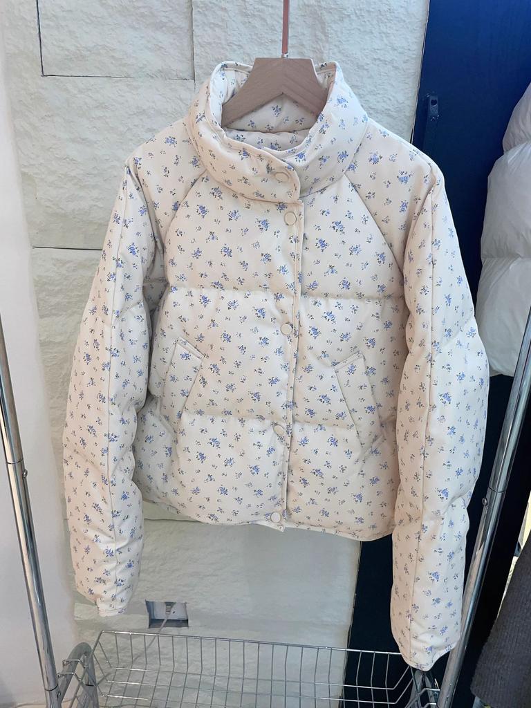 Down Jacket Women's New Sweet Age-reducing Small Floral Short Bread Jacket Loose and Thin Thickened Coat