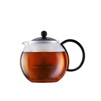 BODUM Teekanne Teebereiter ASSAM Teepresse 500ml Schwarz Schwarztee Grüntee Chinesischer Tee Kräutertee Früchtetee Kunststoffsieb Glasbecher Überextraktion