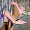 Spring and summer new European and American women's square heel patent leather work shoes fashion pointed high heels size 36-43