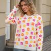 Autumn New Pullover Crew Neck Sweater Women's Versatile Flower Printing Warm Threaded Long Sleeve Knitted Top Women's
