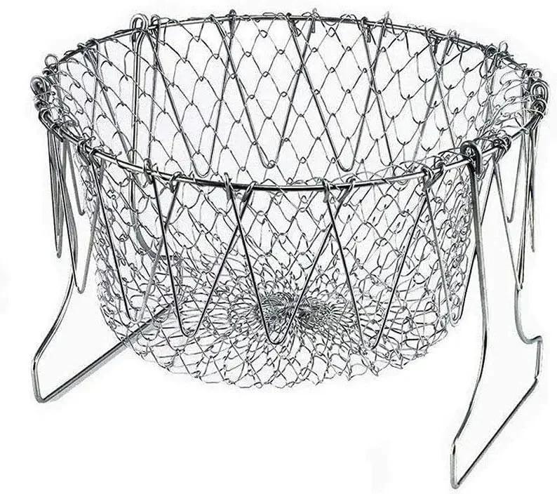

2025 New Stainless Steel Steam Rinse Strain Fry Basket Foldable Fry Basket Strainer Net Kitchen Cooking Tools For Fried Food Or 23x21x15cm