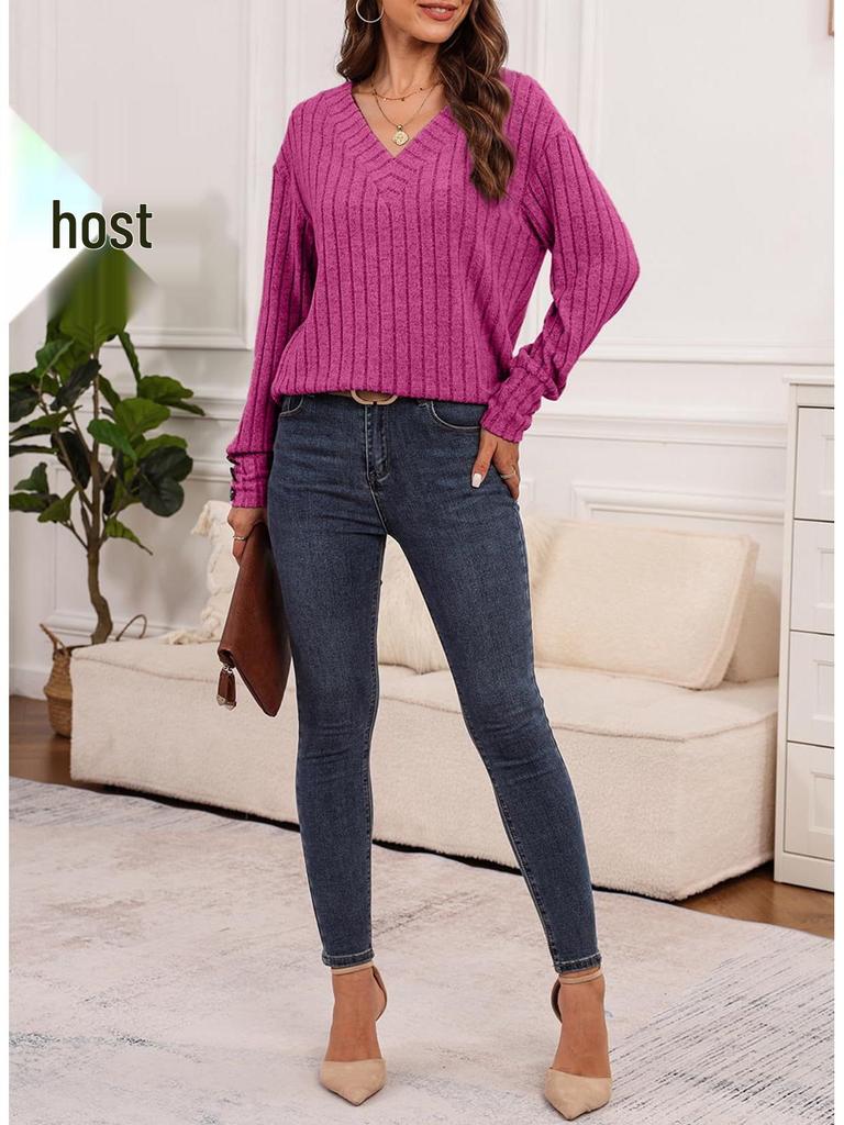 European-American Women's V-Neck Long Sleeve Button Shirt - New Fall/Winter 2025 Collection