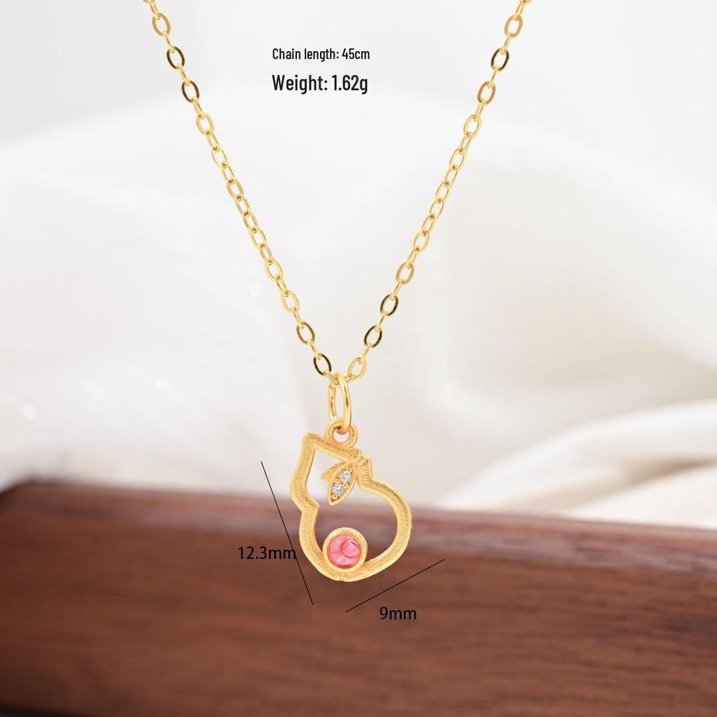 S925 Sterling Silver Chinese Butterfly Fu Necklace with Gem and Pearl Inlay