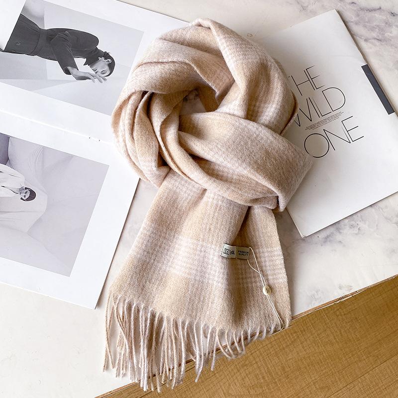 Wool plaid scarf British classic unisex couple winter warm scarf