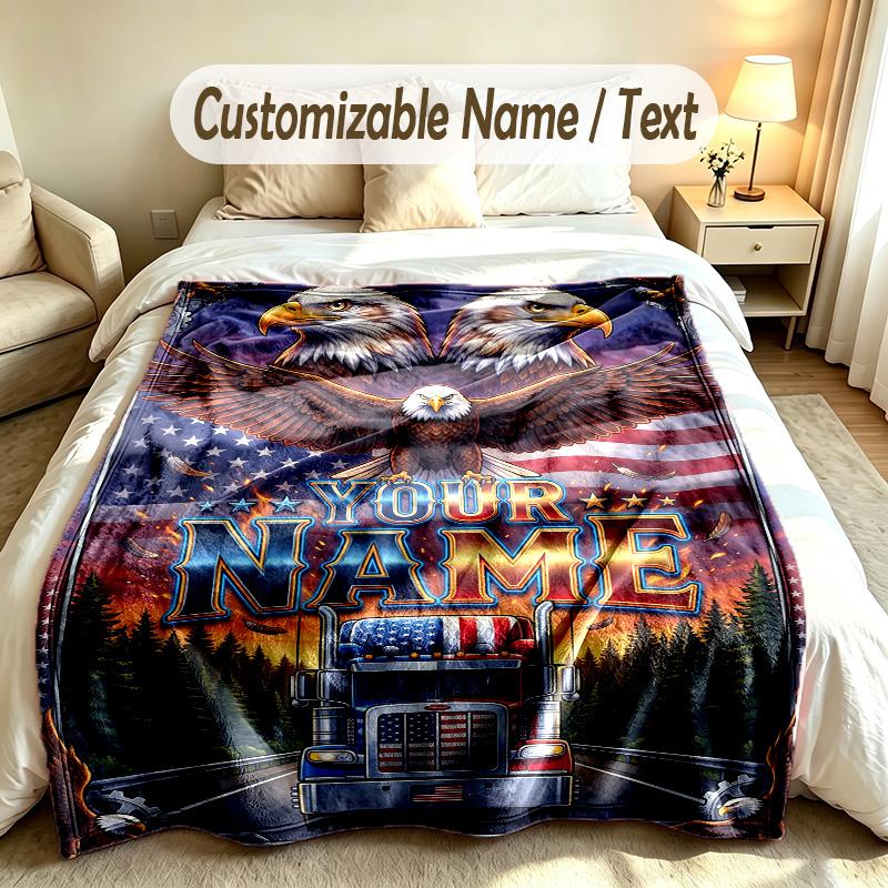 Truck Theme Custom Blanket Personalized Name & Text Customized Soft Warm Throw Blanket Home Decor