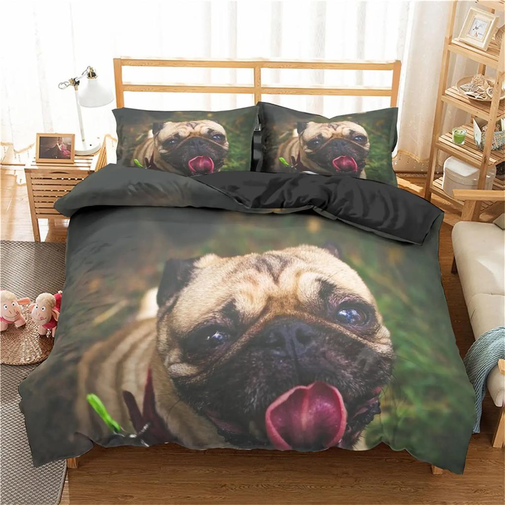 Bulldog Bettwäsche-Set Haustier Welpe Hund Bettbezug Cartoon Tierdruck Bettdeckenbezug King Queen 2/3-teilig Polyester Steppdeckenbezug
