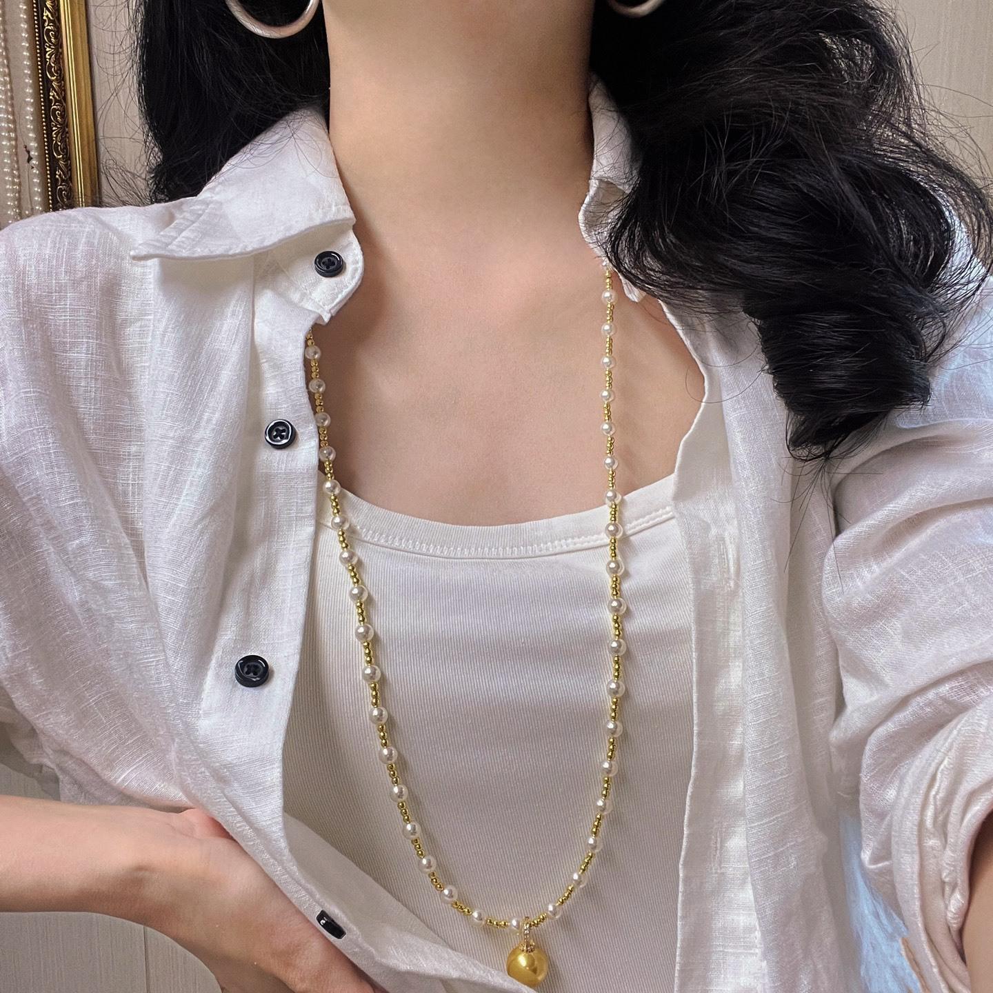 

High Quality Mixed Color Shijia Pearl Maillard Style Necklace Collarbone Chain Neck Chain Sweater Chain Women S Pendant