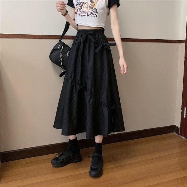 

Irregular Bow White Skirt for Women In Spring and Summer New Small Design Long Skirt XL чёрный