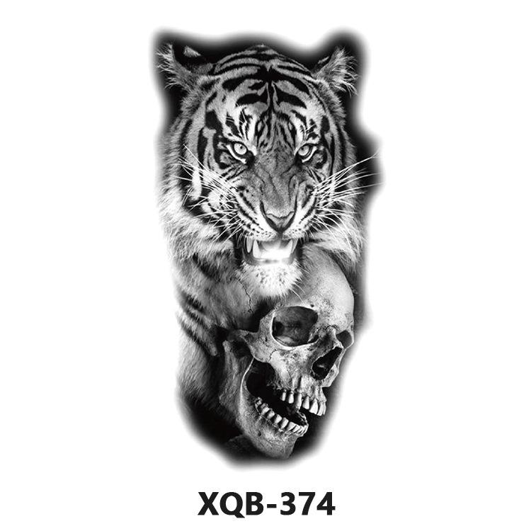 Waterproof Black & White Tiger/Wolf Transfer Sticker for Full/Half Arm - Long-lasting Tattoo for Men & Women