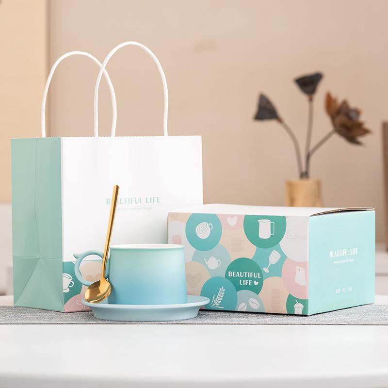 High-end coffee cup gradual change exquisite ceramic cup and saucer set high value mug light luxury design gift