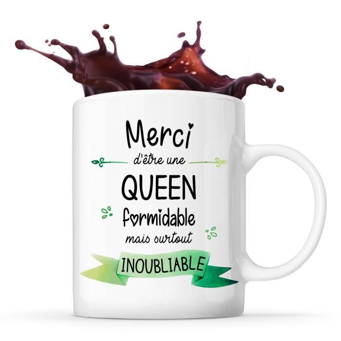 Mug en céramique - Merci - Queen Inoubliable - Résistant lave-vaisselle - 325 ml - Design contemporain