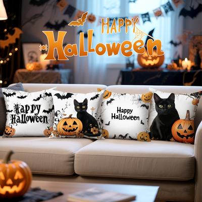 Halloween Black Cat Pumpkin Pillowcase Printed Polyester 45X45Cm Throw Pillowcover Decorative Sofa Cushion Pillowslip Home Decor