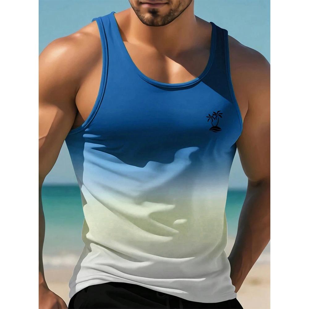 Sommer Freizeit Herren Ärmelloses T-Shirt Hawaiianischer Stil Herrenmode Rundhals Tanktop Outdoor Strand Herren Tanktop