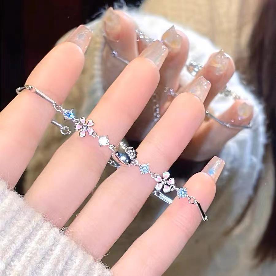 Hello Kitty Třešňový květ 3D Náramek pro ženy - Lehký luxusní sladký kočičí ruční doplněk